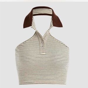 CROPPED STRIPED HALTER TOP WITH COLLAR